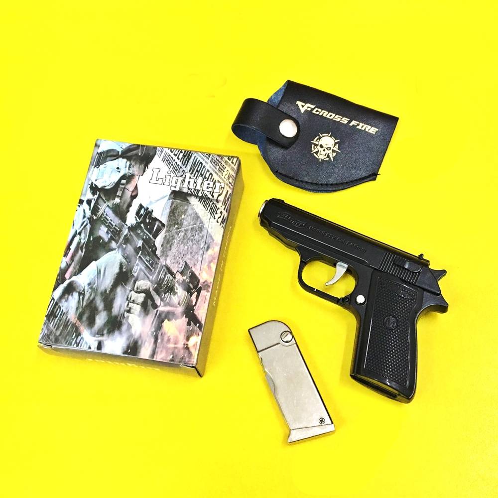Bật lửa hình súng M9 có bao da (bật lửa, dao tự vệ) màu đen