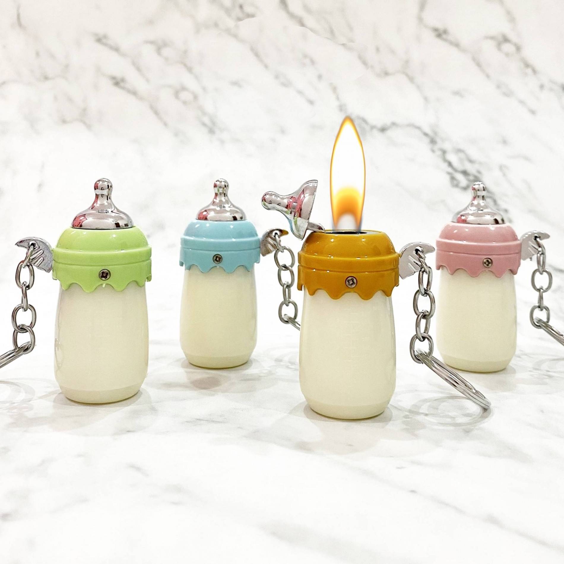 Bật lửa hình bình sữa xài gas có móc khóa