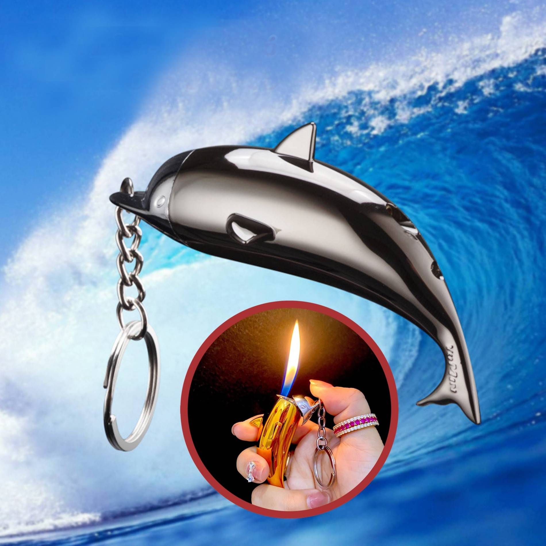 Bật lửa hình cá heo móc khóa dùng gas