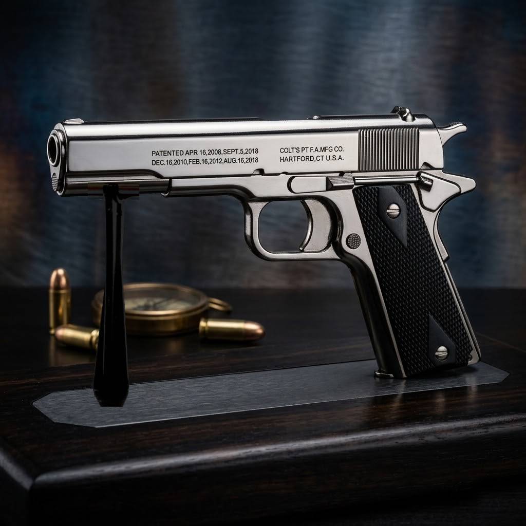 Bật lửa khè hình súng M9 kim loại có giá đỡ size 17cm xài gas