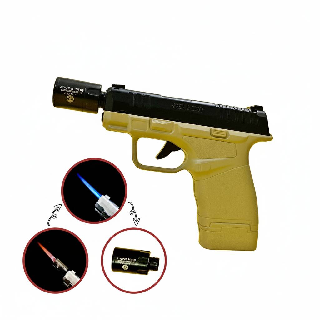 Bật lửa hình súng hãm thanh Helicat màu vàng