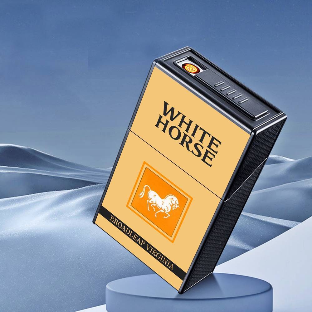 Bật lửa điện kiêm gói thuốc in nhãn hiệu WhiteHorse