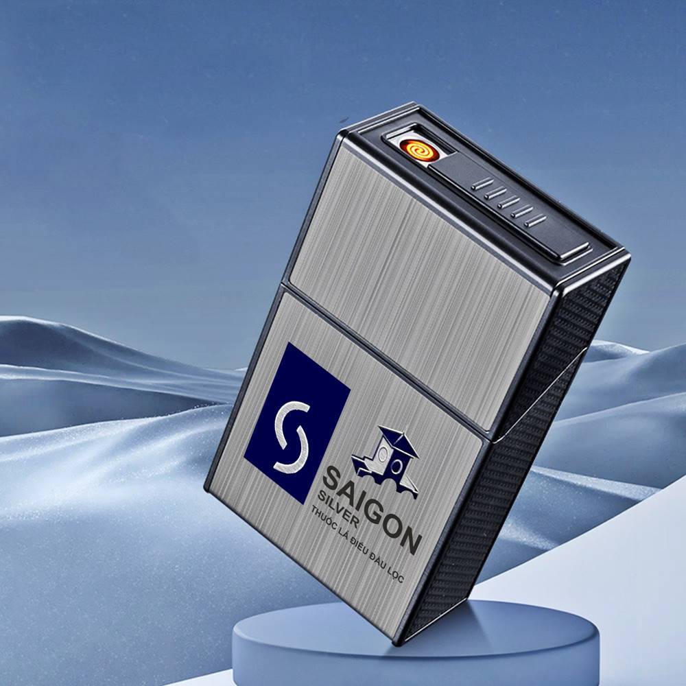 Bật lửa điện kiêm gói thuốc Sài Gòn bạc