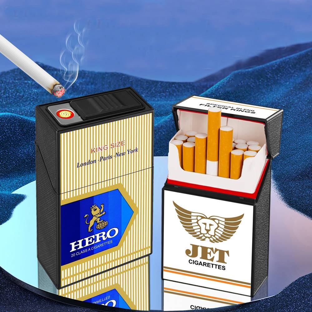 Bật lửa điện kiêm gói thuốc in nhãn hiệu Hero
