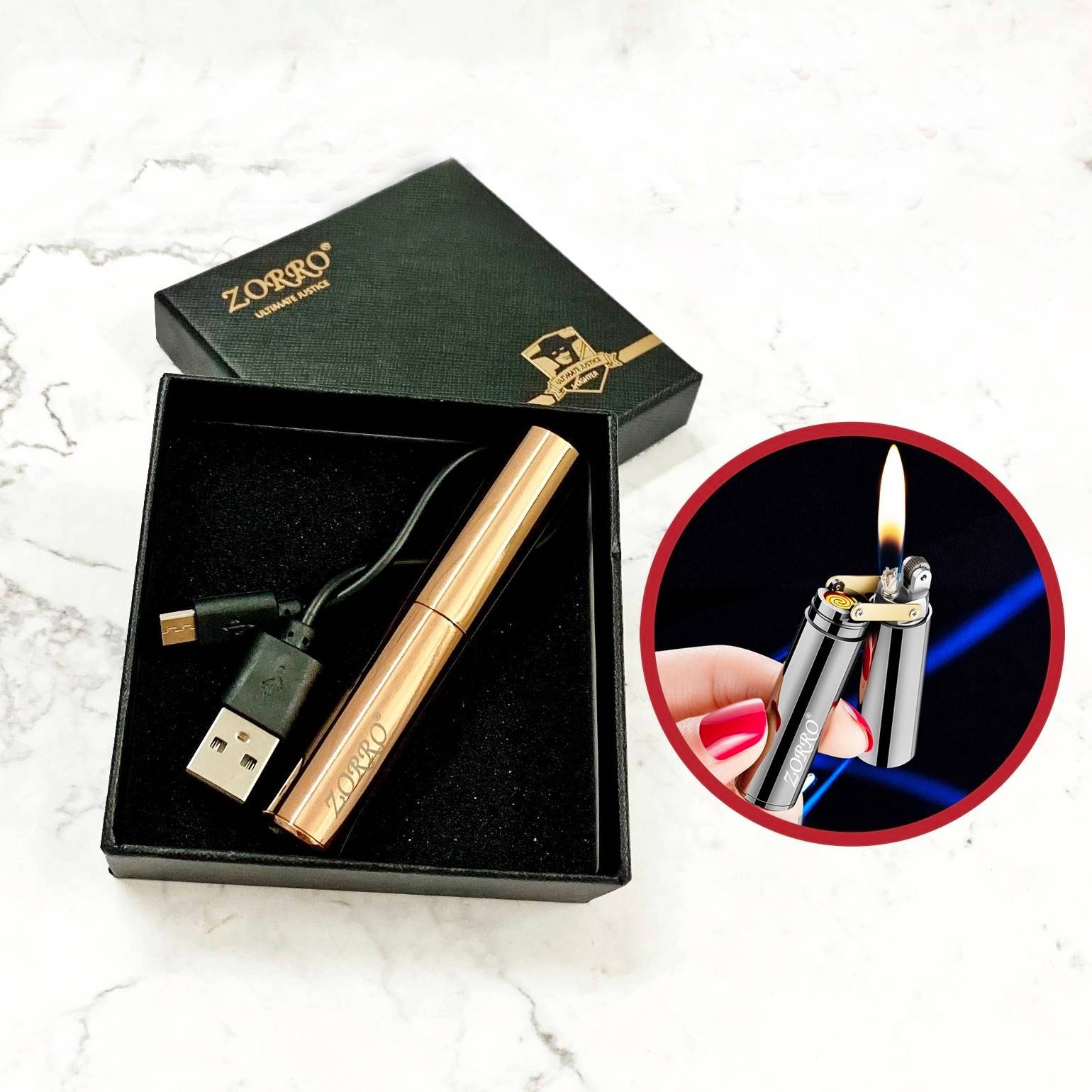 Bật lửa Zorro hình côn nhị khúc 2 chế độ lửa sạc điện và xài xăng - Ảnh 2