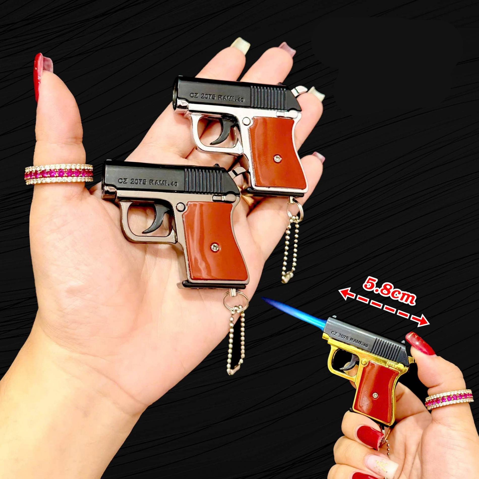 Bật lửa móc khóa hình súng CZ-2075 rami 5.8cm xài gas lửa khò
