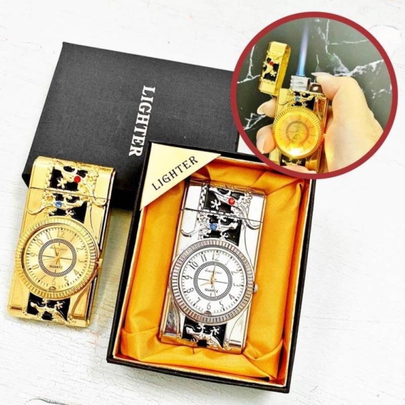 Đồng hồ Bật lửa hình tắc kè có đèn led xài gas - có hộp