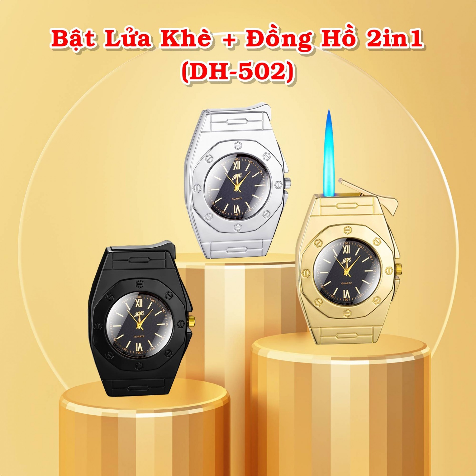 Bật lửa đồng hồ 2 in 1 DH-502 xài gas - có hộp