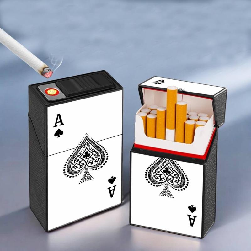 Bật lửa  kiêm hộp thuốc hình lá bài trắng sạc điện