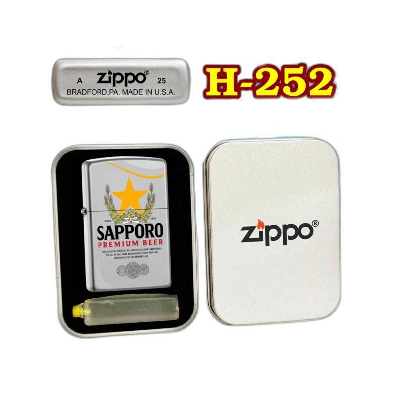 Bật lửa Zippo sơn tĩnh điện 2 mặt hình logo bia Sapporo - hộp thiếc kèm xăng