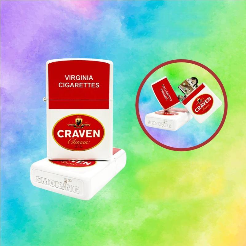 Bật lửa Zippo sơn tĩnh điện 2 mặt hình gói craven xài xăng