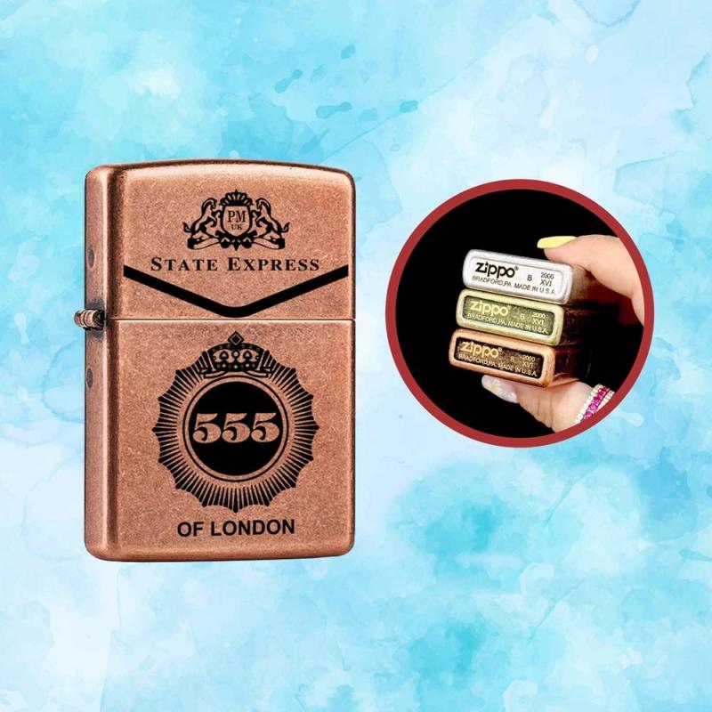 Bật lửa zippo bạc cổ hình gói 555 có mộc đáy xài xăng