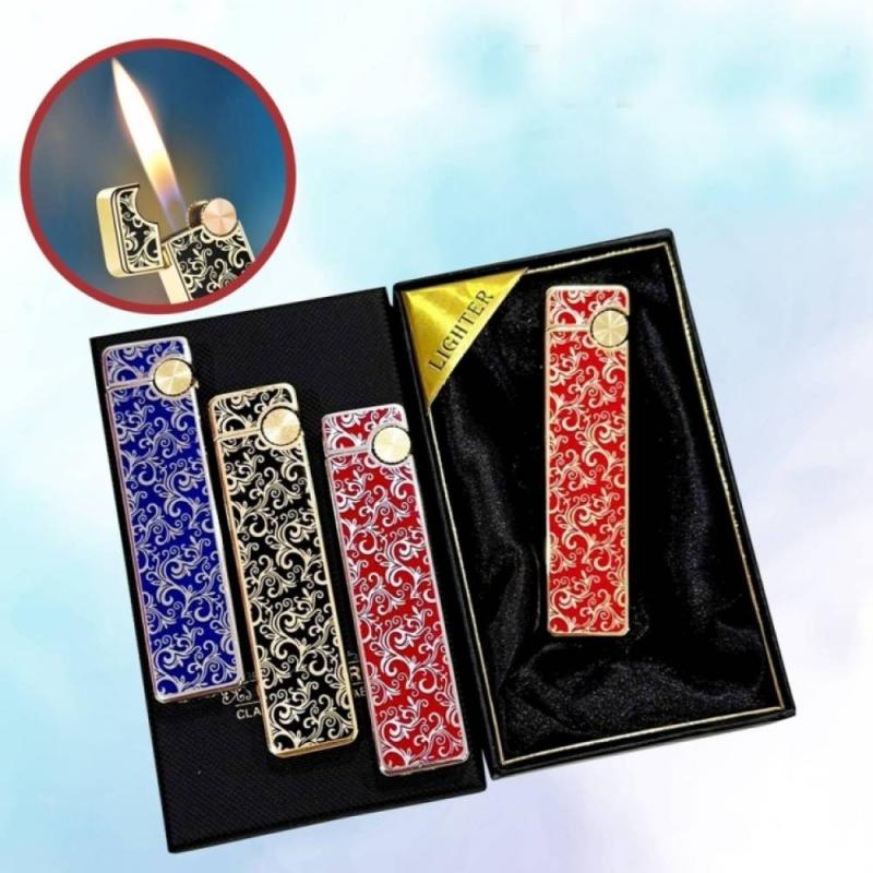 Bật lửa Honest sơn mài hoa văn HN514 có hộp xài gas đá