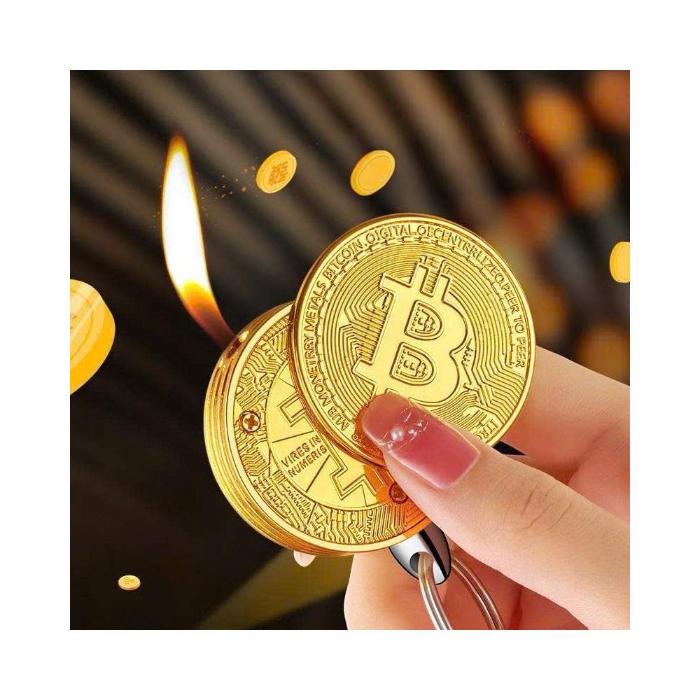 Bật lửa hình đồng tiền Bitcoin có móc khóa dùng gas