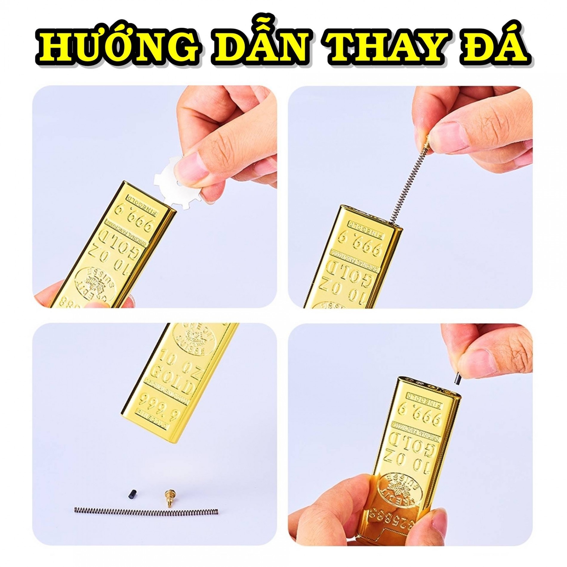 Bật lửa hình thỏi vàng 9999 dài siêu mỏng - xài gas đá