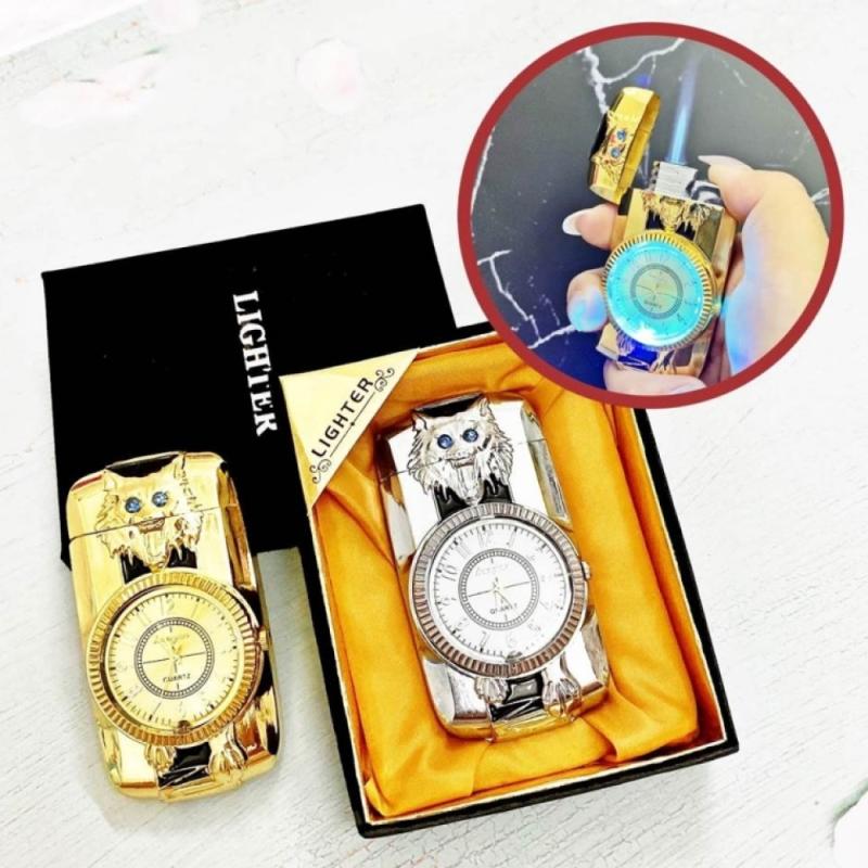 Đồng hồ Bật lửa hình chó sói - có đèn led - có hộp - xài gas