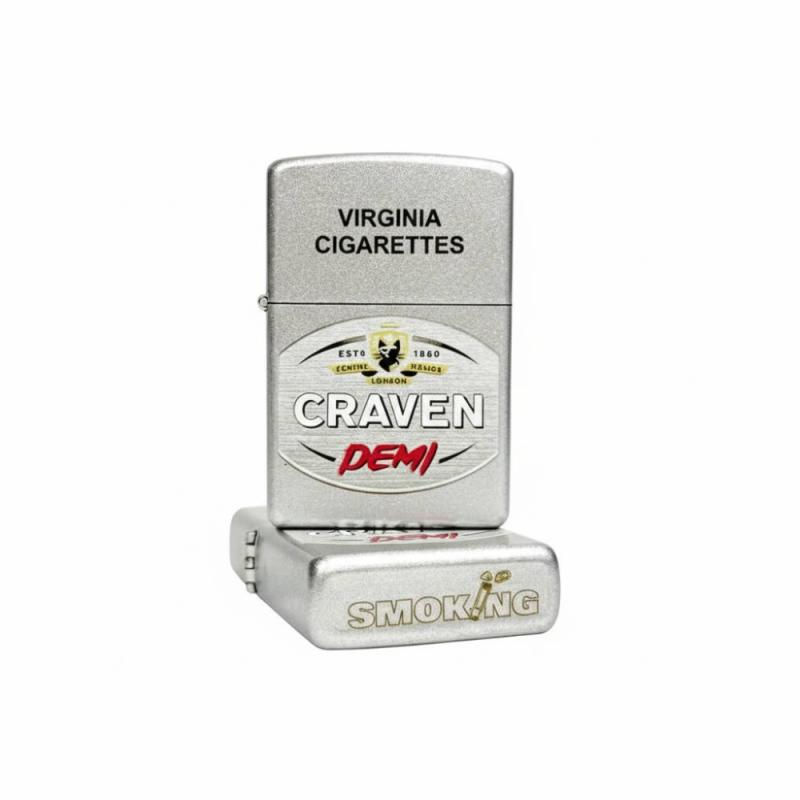Bật lửa Zippo hình gói thuốc con mèo bạc craven demi xài xăng