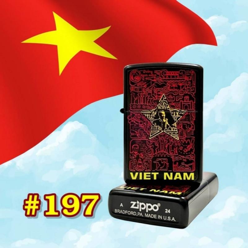 Bật lửa Zippo hình mê cung sử việt - hình cờ đỏ sao vàng