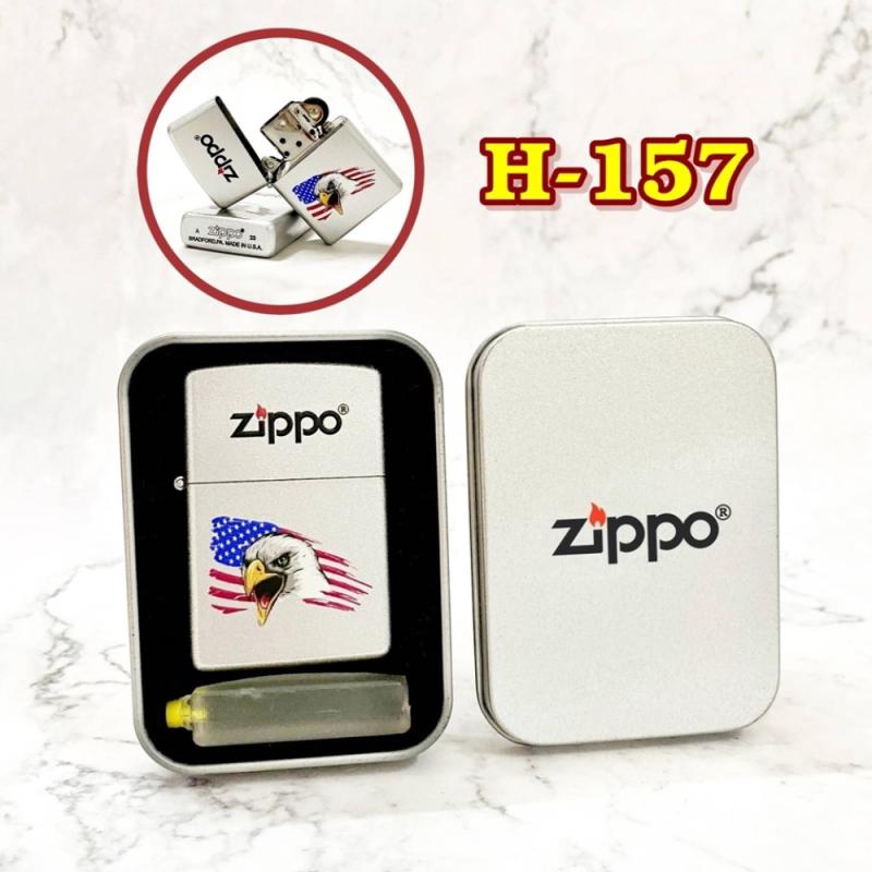 Bật lửa Zippo 2 mặt hình đại bàng cờ mỹ hộp thiếc kèm xăng