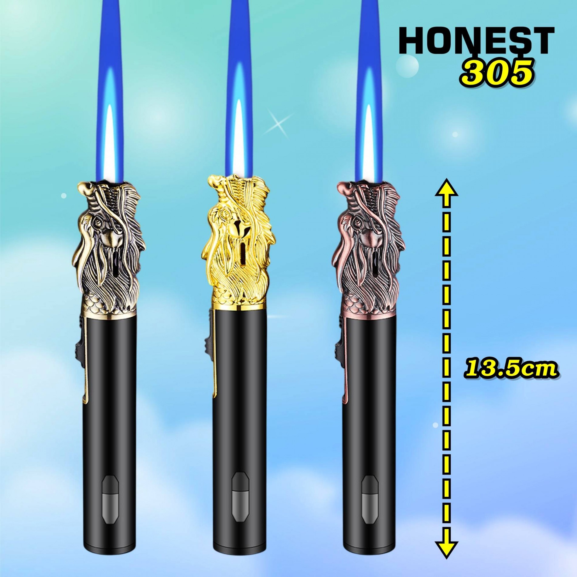 Bật lửa tự vệ Honest 305 hình đầu rồng kim loại xài gas