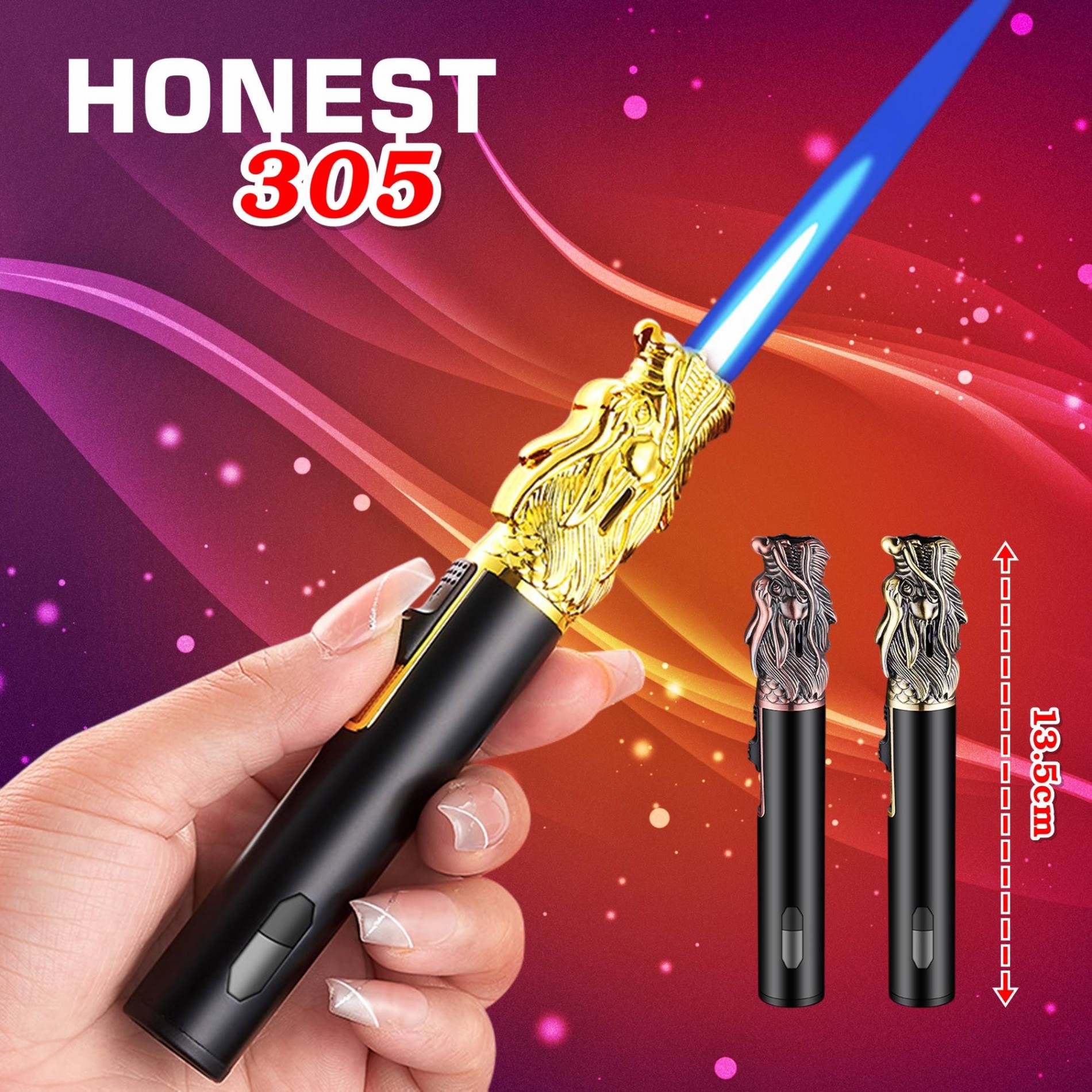 Bật lửa tự vệ Honest 305 hình đầu rồng kim loại xài gas