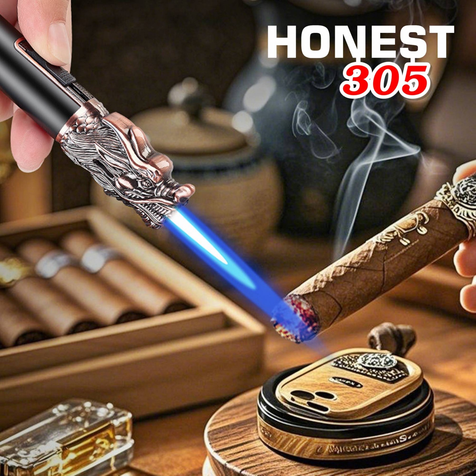 Bật lửa tự vệ Honest 305 hình đầu rồng kim loại xài gas