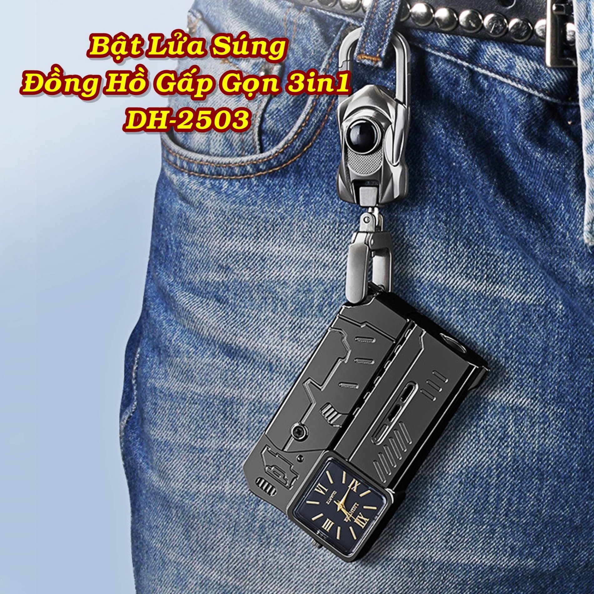 Bật lửa hình súng kiêm đồng hồ để bàn dùng gas