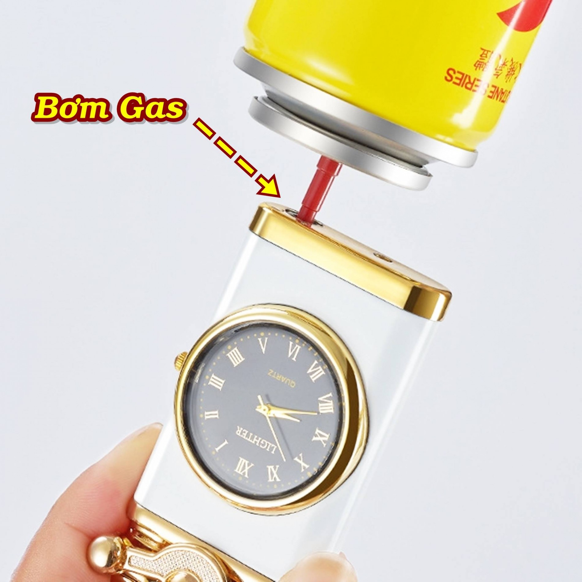 Bật lửa đồng hồ dạ quang DH-615 lửa khò 2 tia (có hộp) - (xài gas)